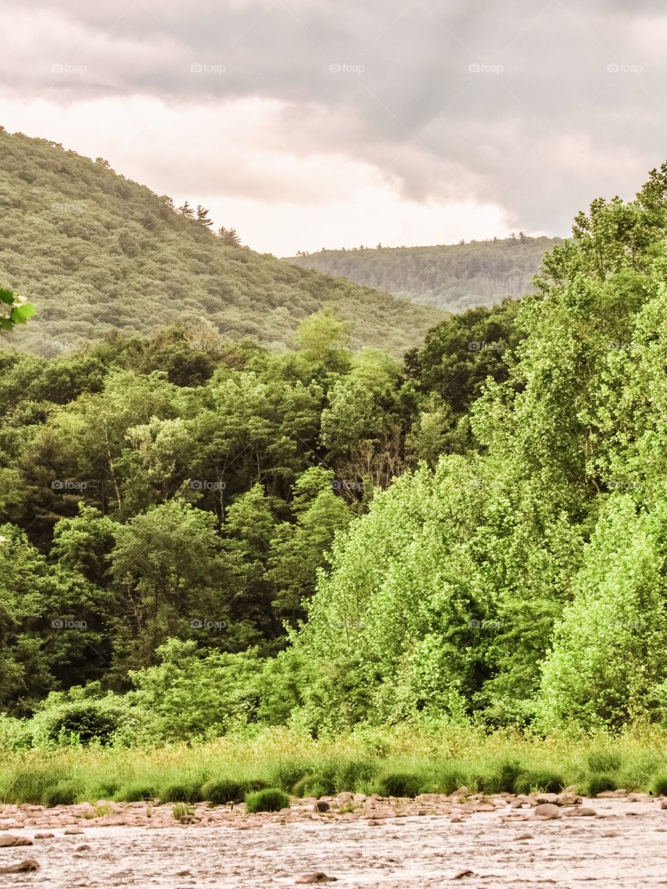 Esopus Creek, New York, sun, sky, clouds, mountains, river, nature summer, top of the mountain , Landscape, view, panoramic view, forest, woods, pond, lake, river, 