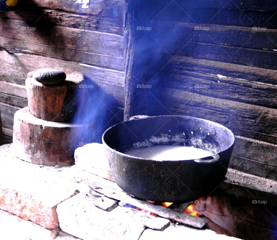 Energy efficient kitchen . A photo of a Cuban outdoor kitchen. All the cooked foods are prepared there.