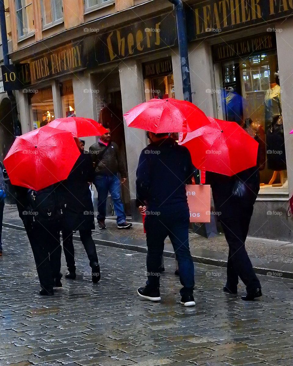 Red umbrellas