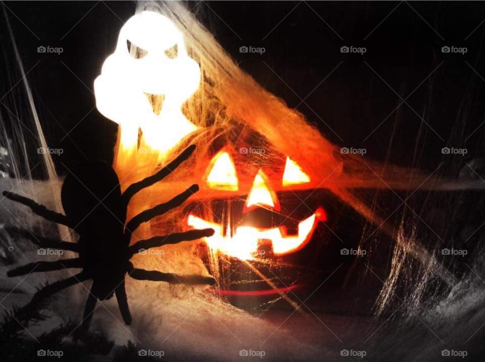 Holloween with spider,Ghost,Pumkin