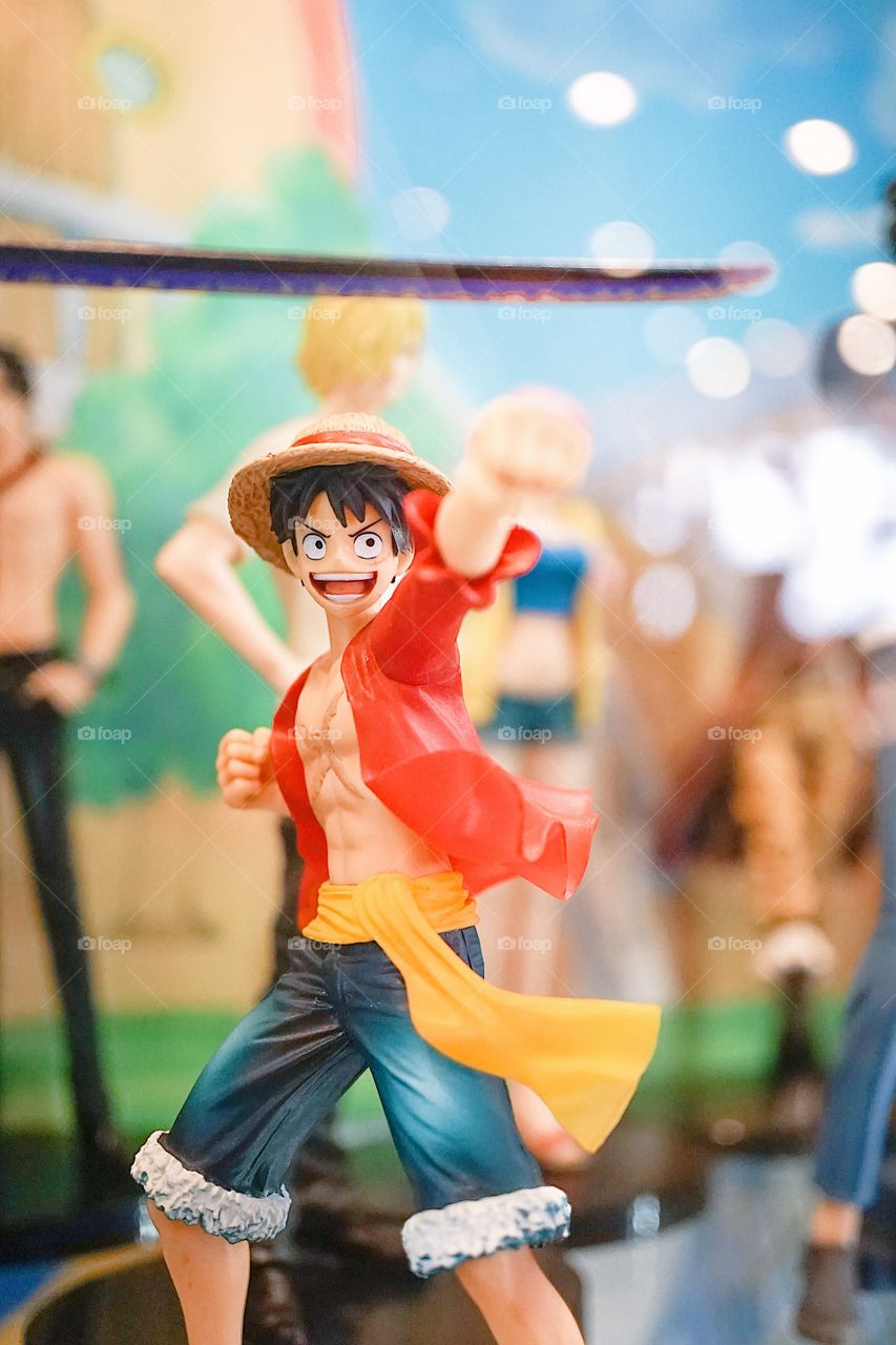 Bangkok, Thailand - Februar 24, 2018 : A photo of Monkey D. Luffy from famous Japanese manga and later made into animation One Piece. Luffy is the leader of a Straw hat pirate team. Editorial use only