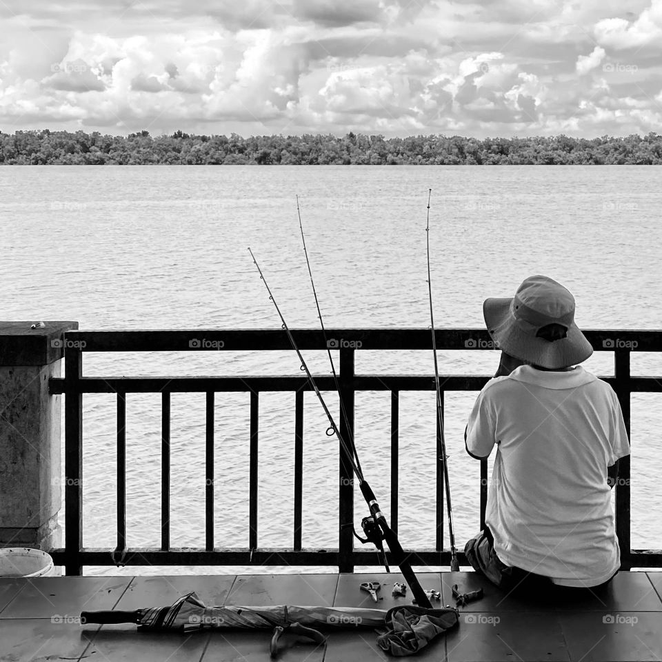 Man fishing on the beach