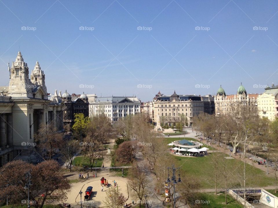 sunny blue sky budapest square by aja064