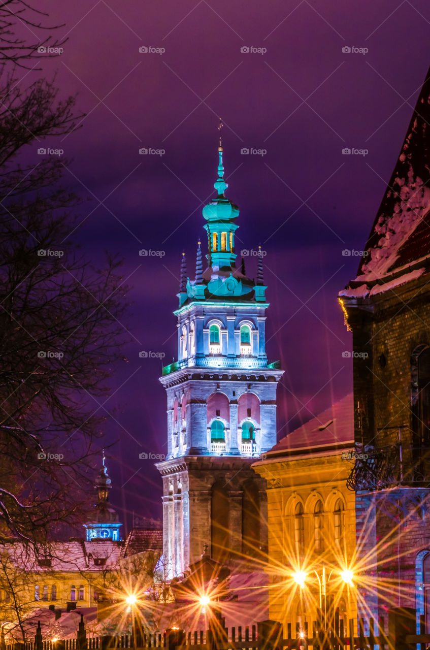 Night Lviv city scene