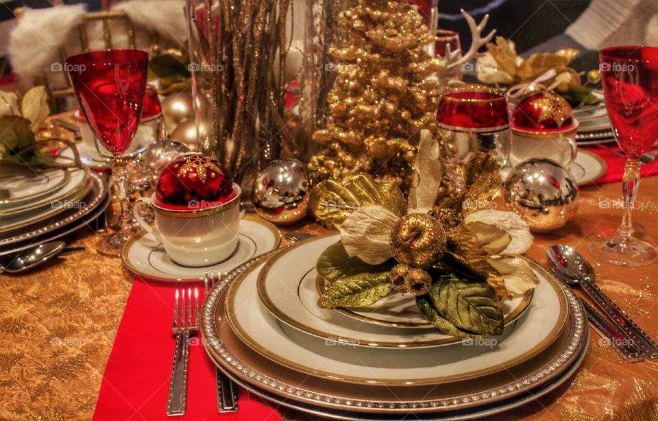 Christmas Dinner. A Christmas dinner table set