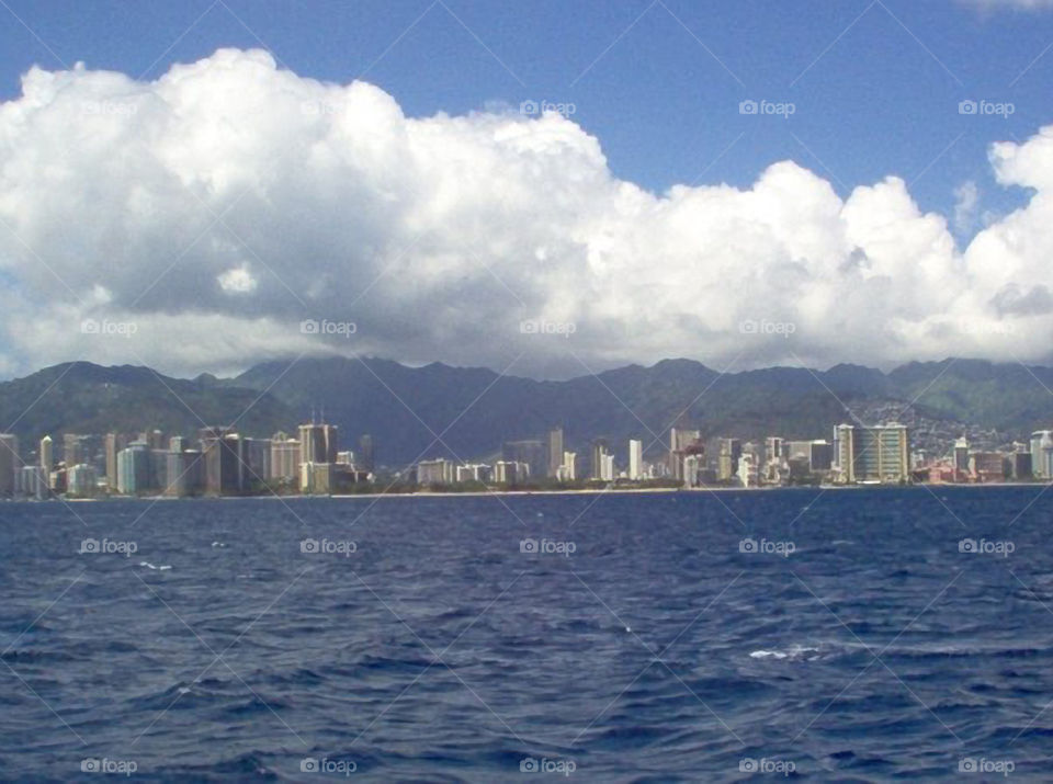 Honolulu Hawaii. Our view of Honolulu while on a catamaran cruise.