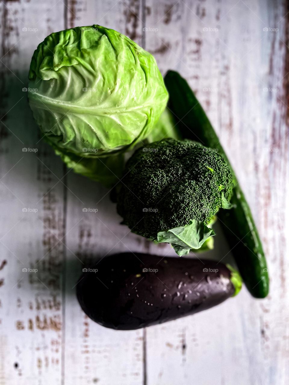 The green veggies to start healing your body. Broccoli, eggplant, cabbage and cucumber
