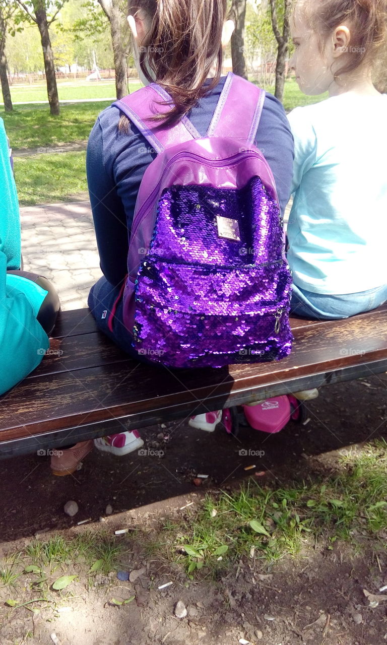 stylish purple teens bagpack friends
