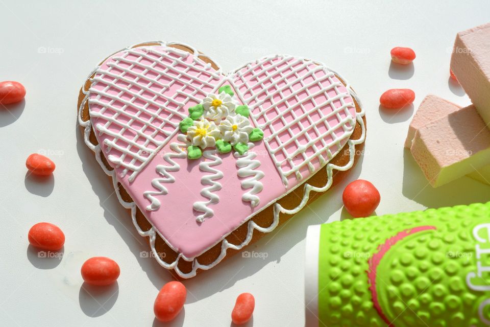 sugar sweets gingerbread and candy tasty food top view white background