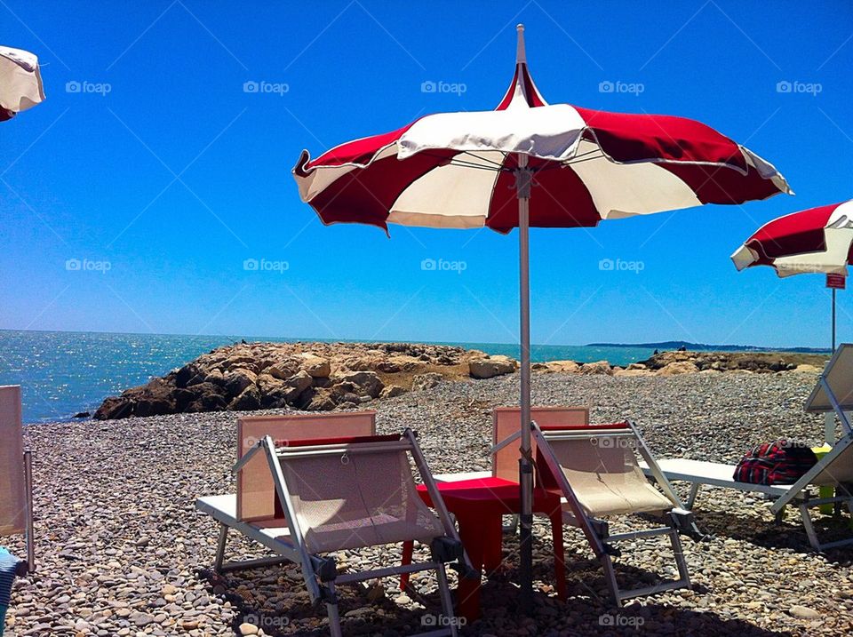 Beach chairs at Cagnes sur Mer, France