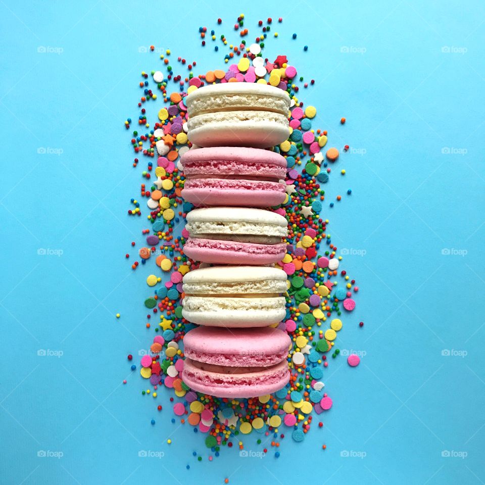 Delicious colorful macaroons. Tasty food