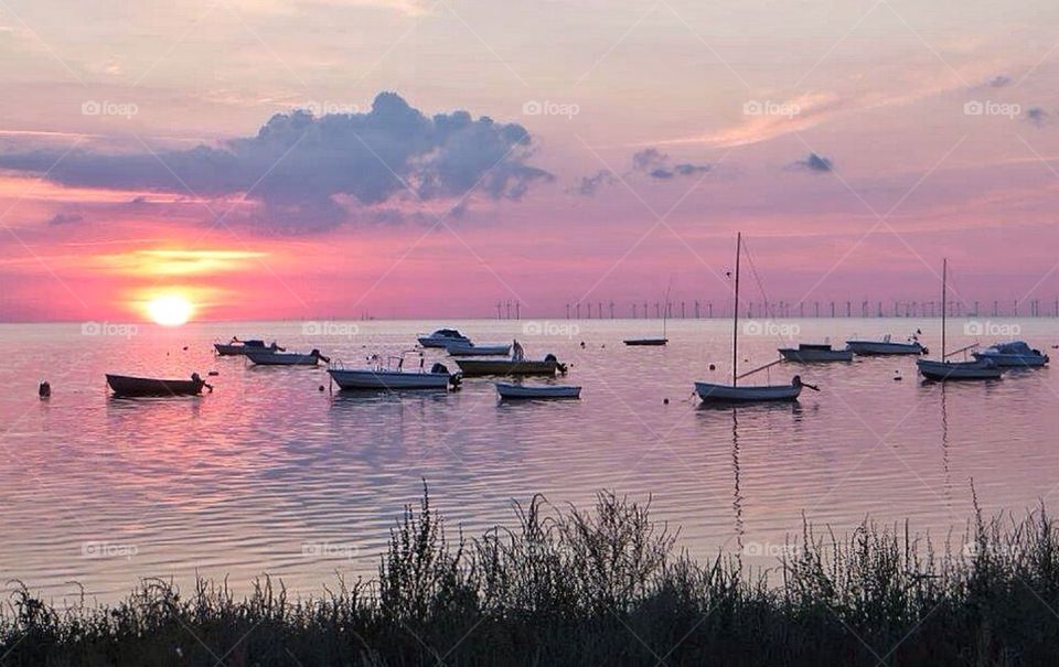 Boats in sunset