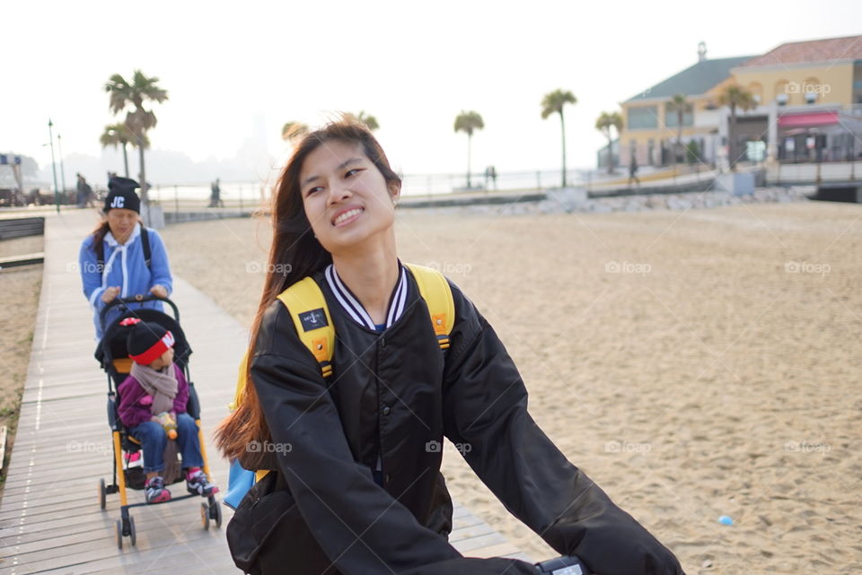 Asian family on the beach