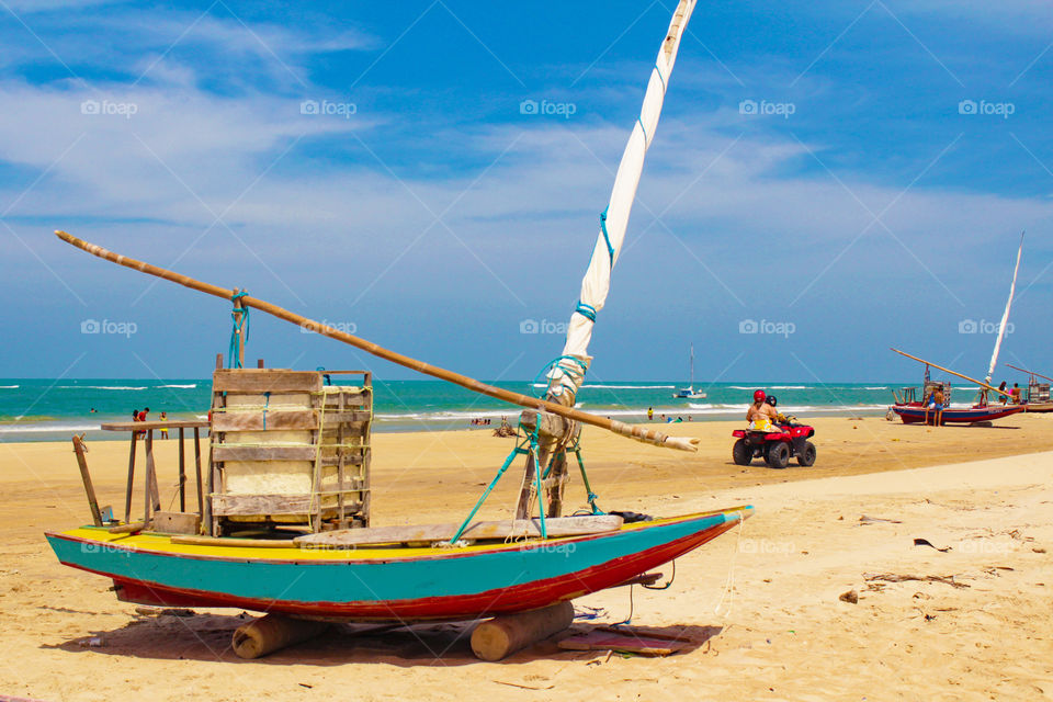 Jangada - typical boat from northeastern Brazil, beautiful landscape