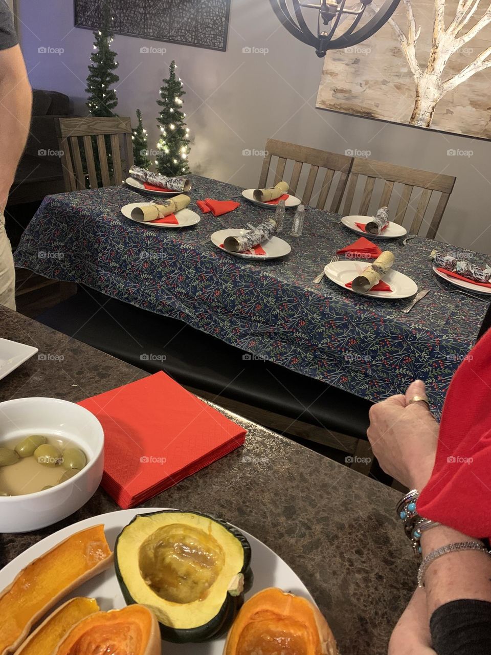 Food and table setting for Christmas dinner 