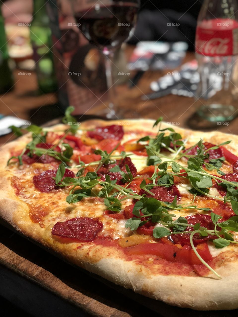 Amazing stone oven baked pizza with salami