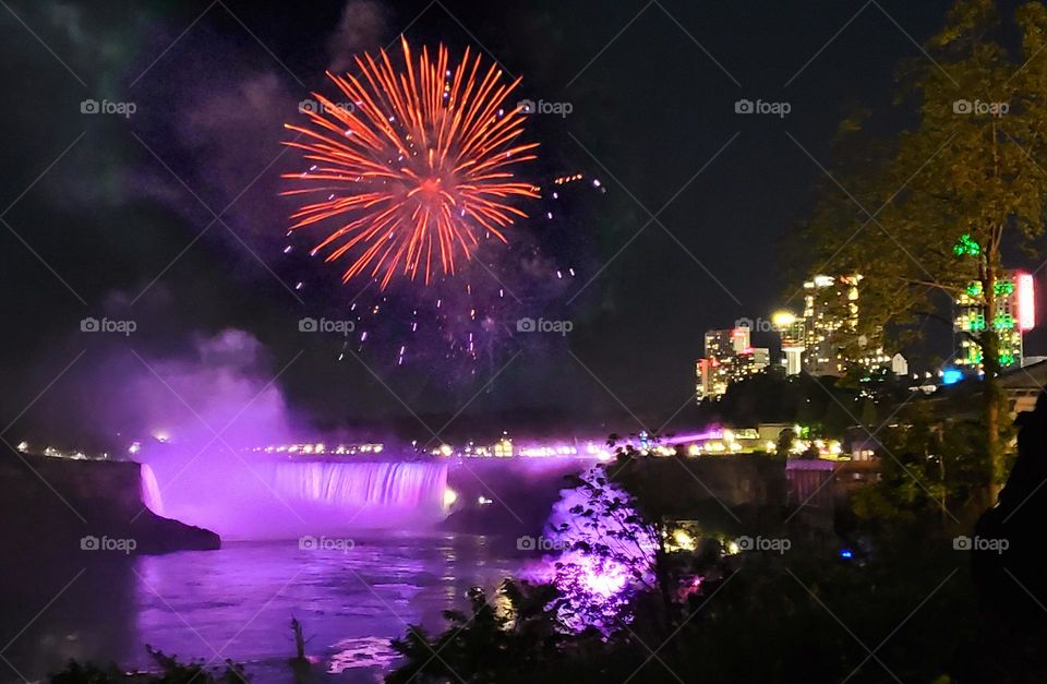 Fireworka over Niagara falls Canada