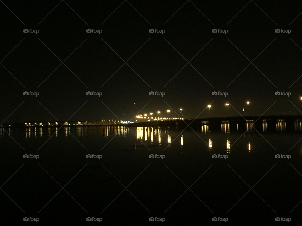 Beautiful reflection of the lights over the bridge in BAHRAIN.