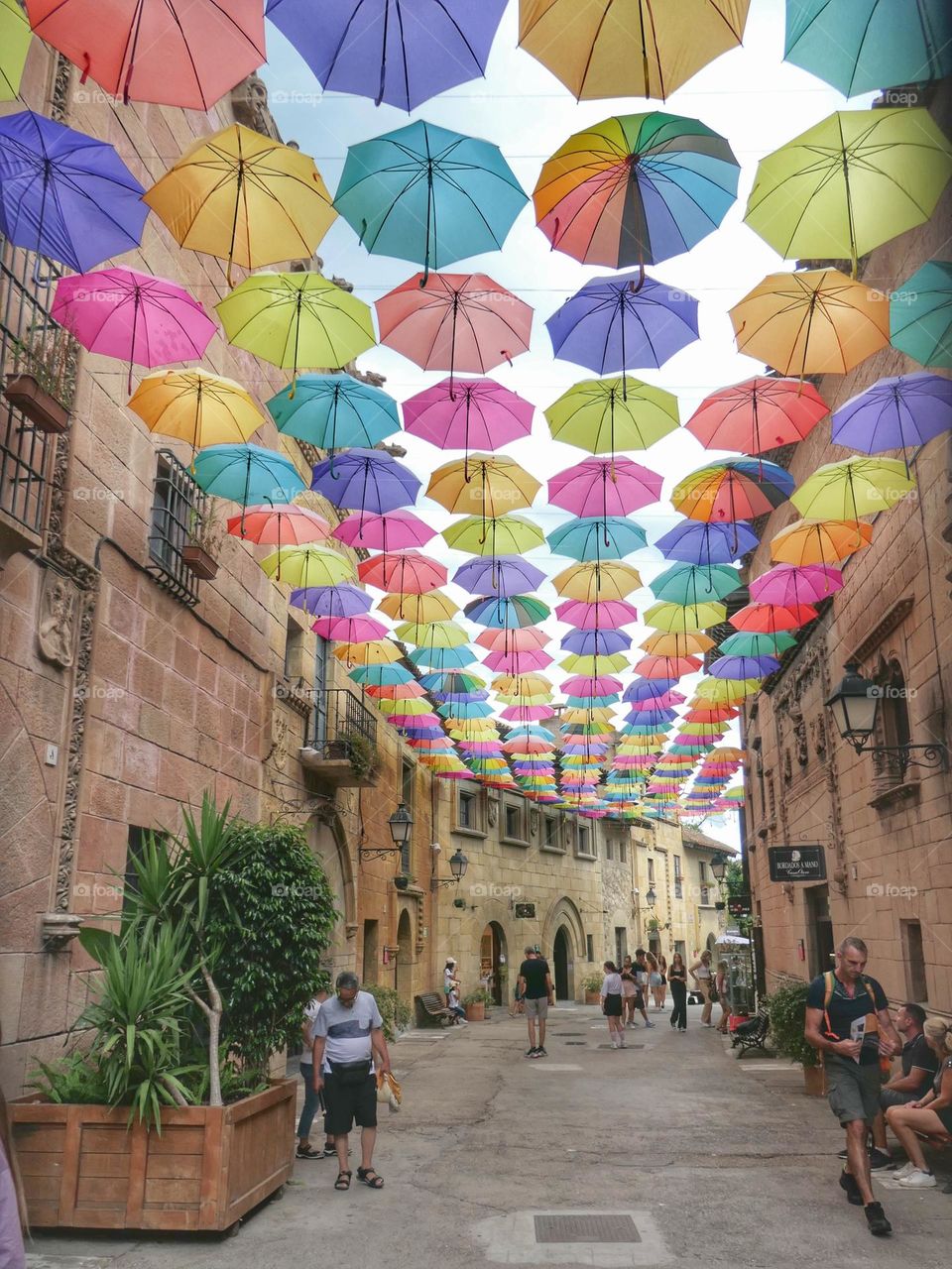 Umbrellas in the street of Poble Espanyol