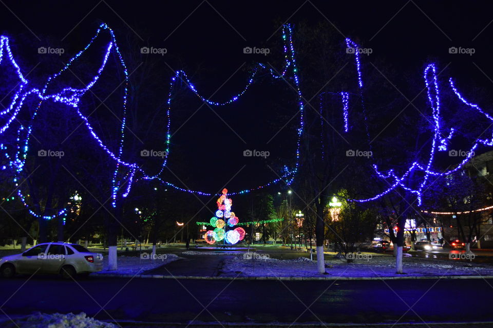 New year, Christmas, winter, holiday, gerljandy, lights, light bulbs, background, Christmas tree,