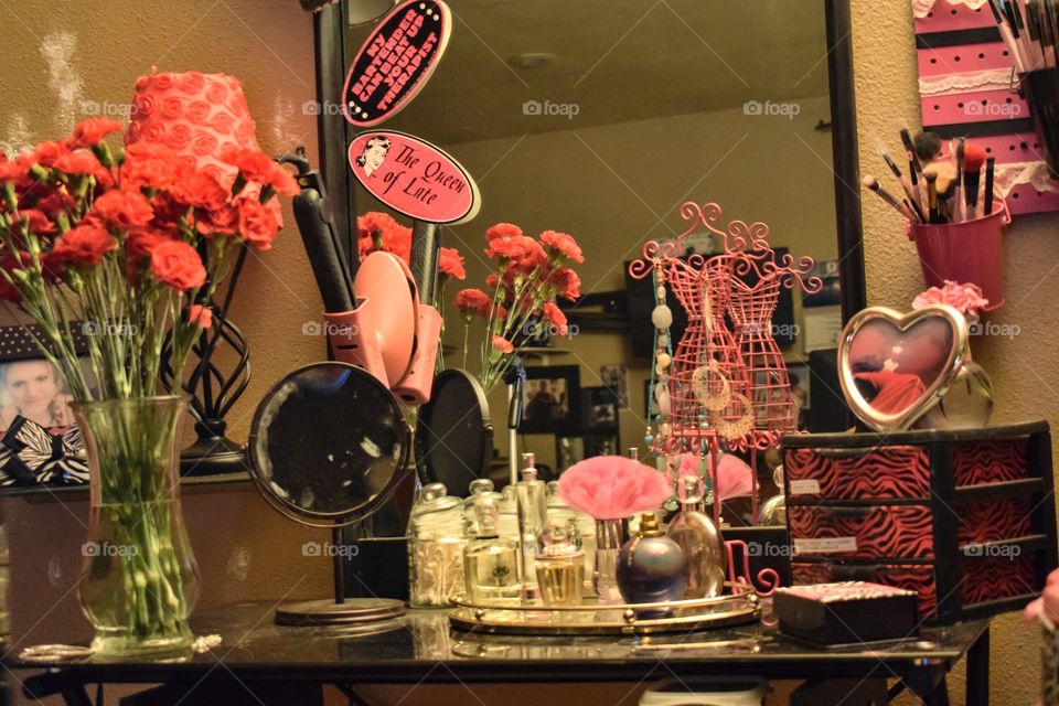 Woman’s Elegant Pink Makeup Vanity 