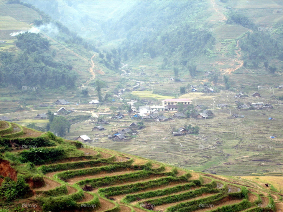 village mountains fields vietnam by mengzishiliu