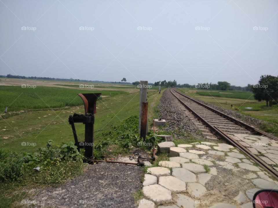railway line, country side, greenery, means of communication, sky, nature