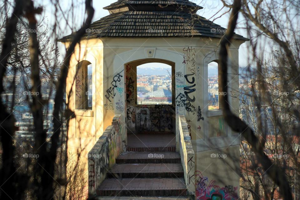 Graffitied look out point in Prague
