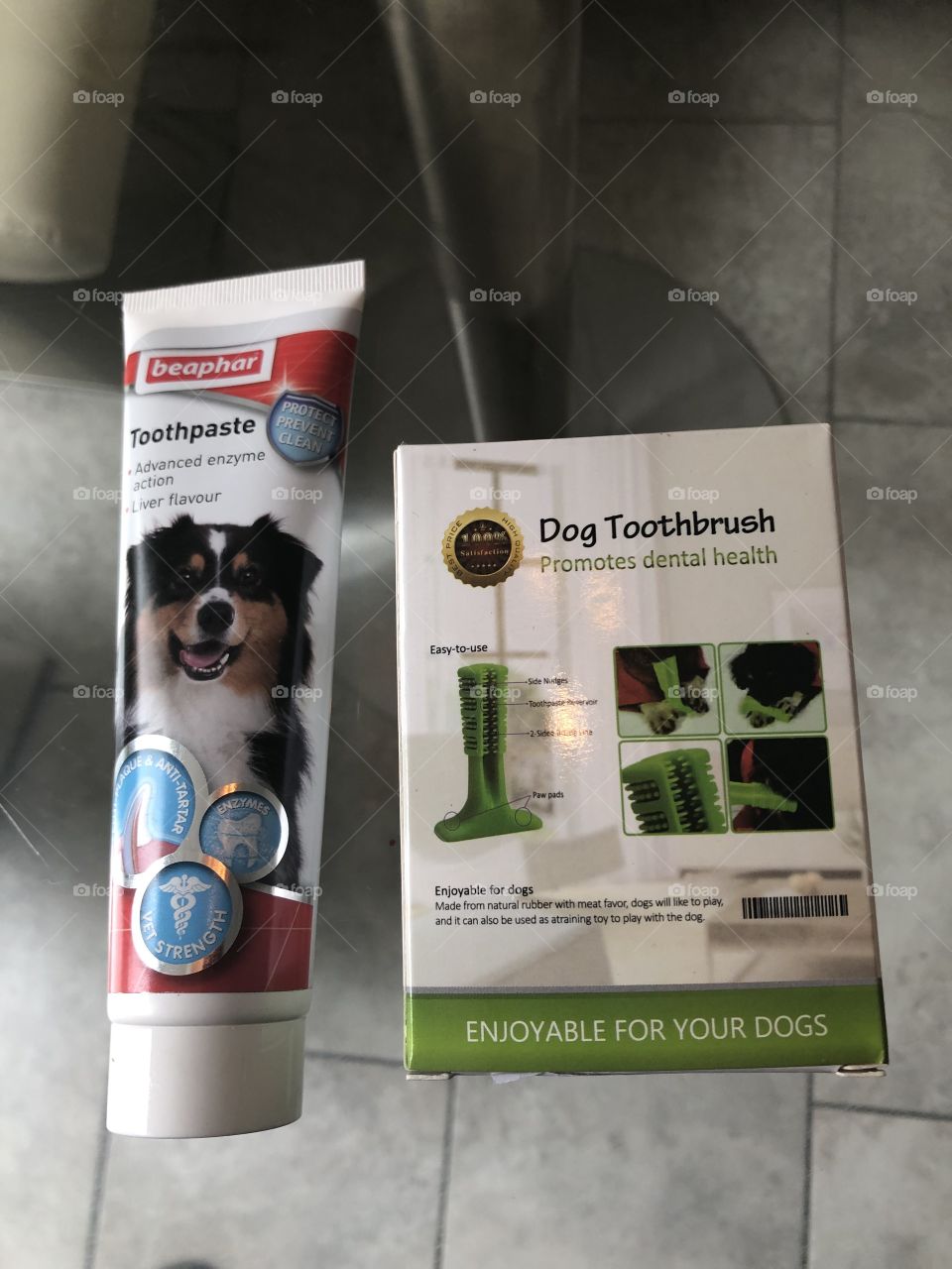 Great toothbrush and toothpaste for the dog.
