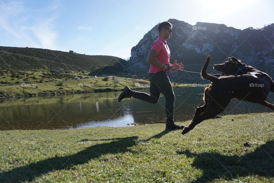 Human#dog#nature#lake