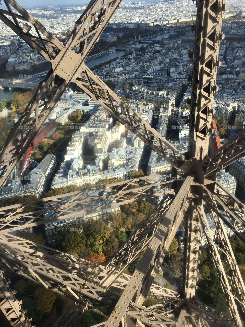 Iron structure of a Eiffel tower from an elevator