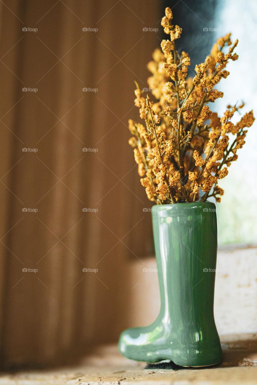 Boot Vase with Autumn Flowers