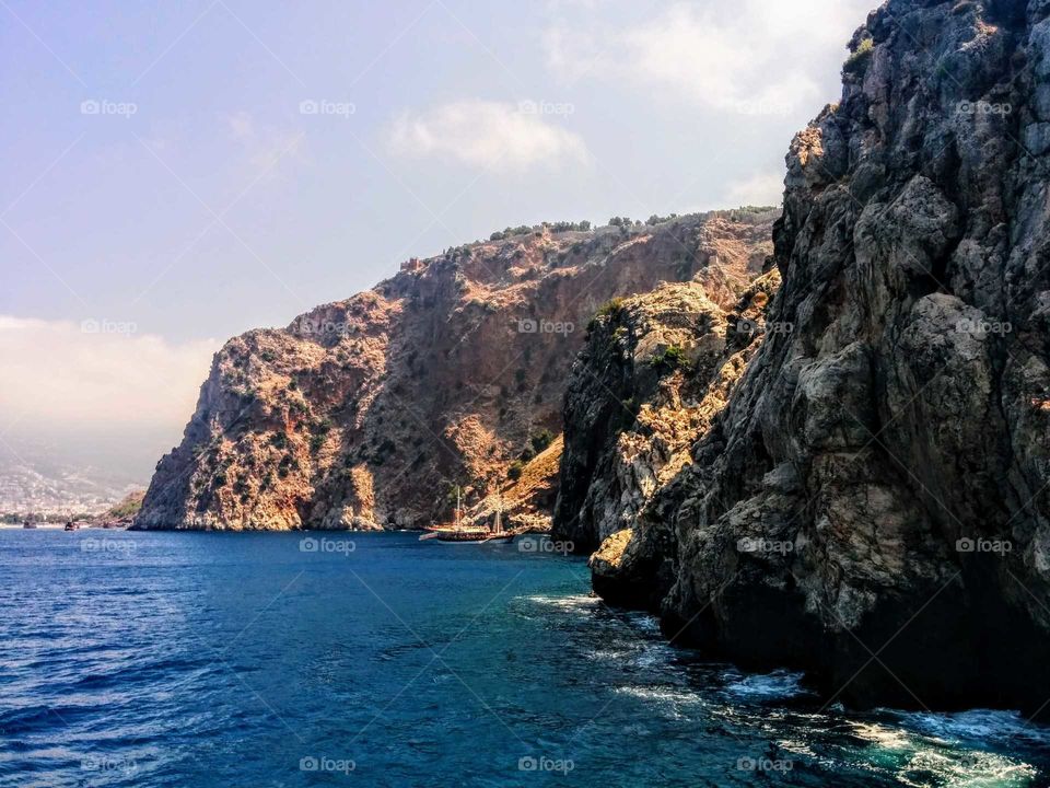 Coastline/Mountains in the south of Turkey. Mediterranean see. The picture is taken from a boat.