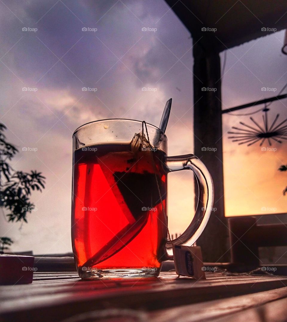 sunset and tea