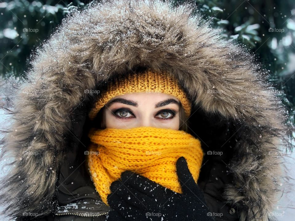 Yellow knitted scarf 