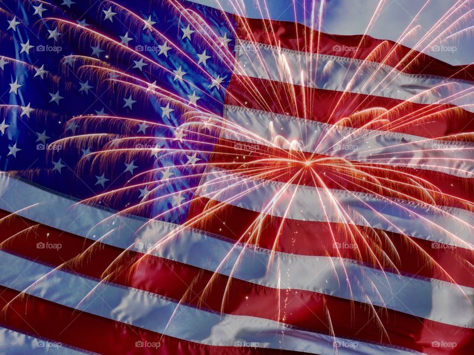American flag and fireworks 