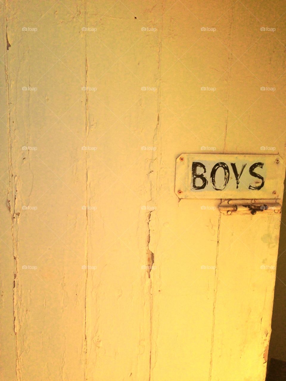 1930s Door to boys' outhouse. Yellow door 1930s, South Australia