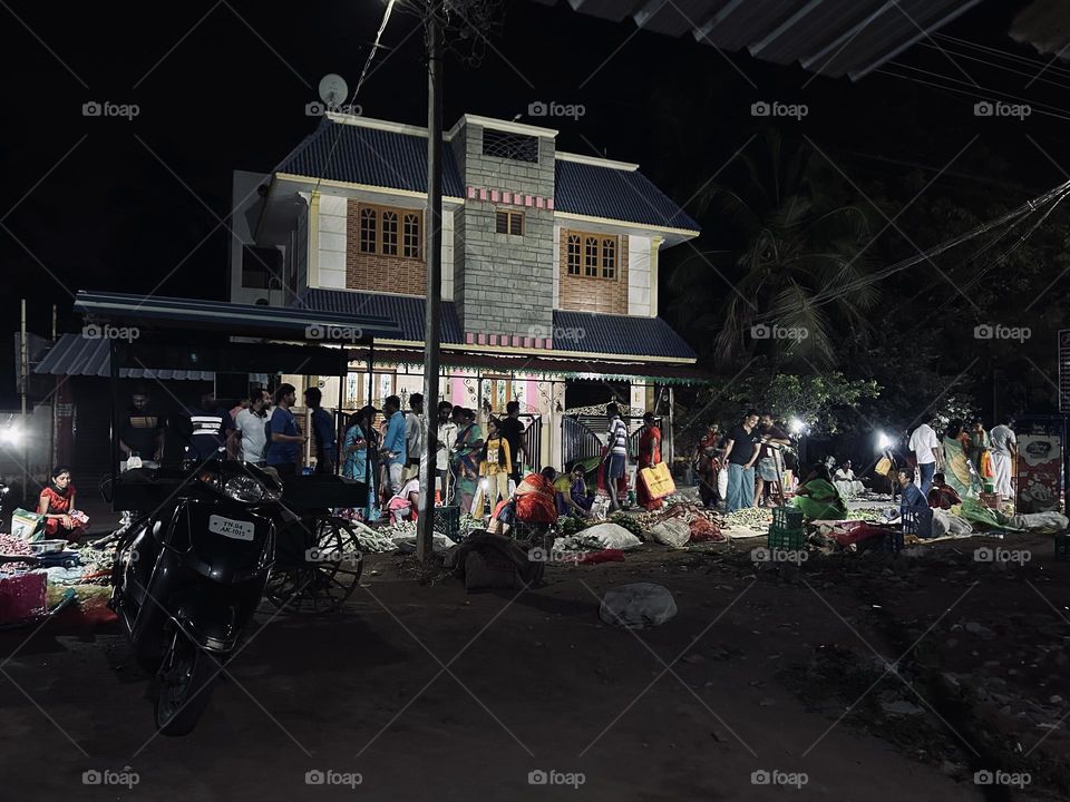 Street market at night in a Village - India 