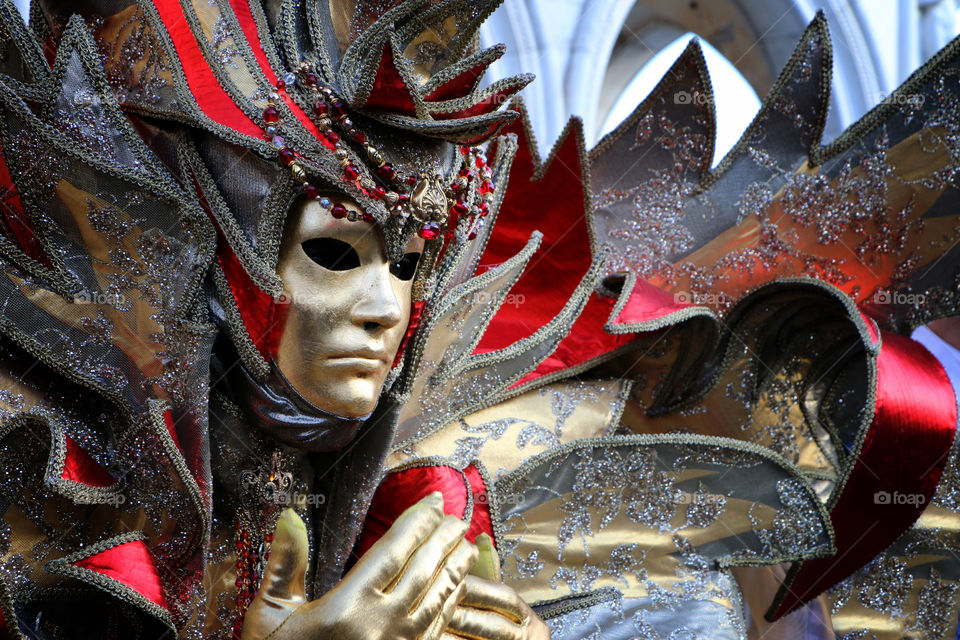 Close-up of a person in carnival mask, Venice