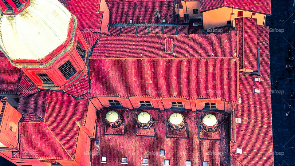 red tiles of old houses from above