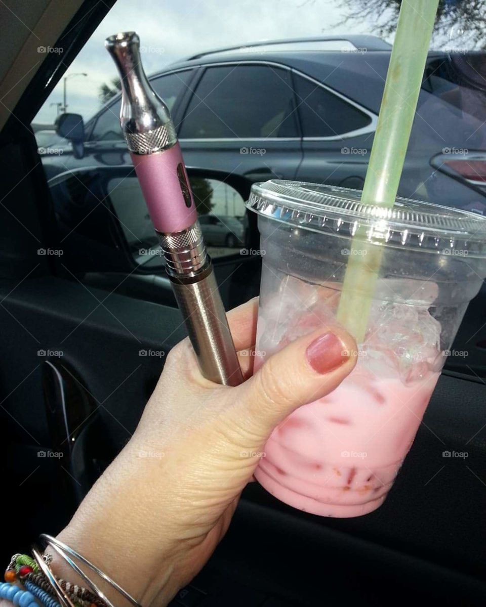 Vibin in pink vape and bubble tea