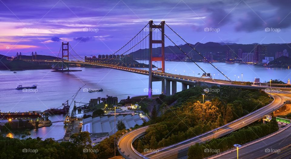 Tsing Ma bridge at sunset