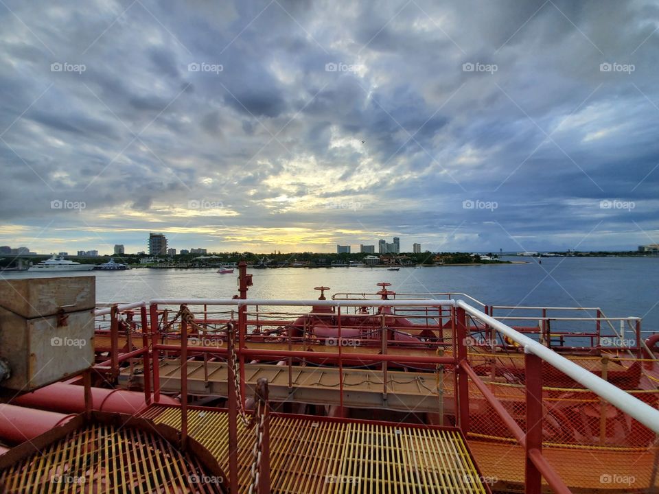 morning dawn sky clouds ship tanker ft lauderdale port Everglades Florida skyline
