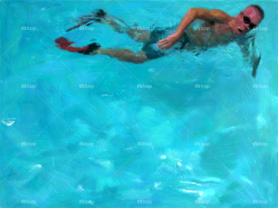 Man swimming in blue water