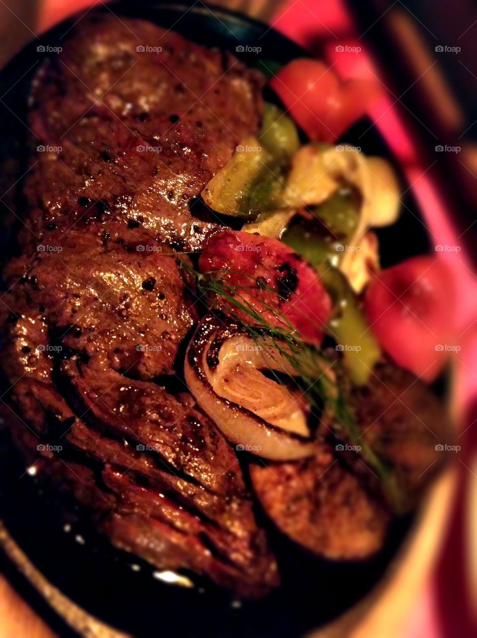 steak and grilled veggies