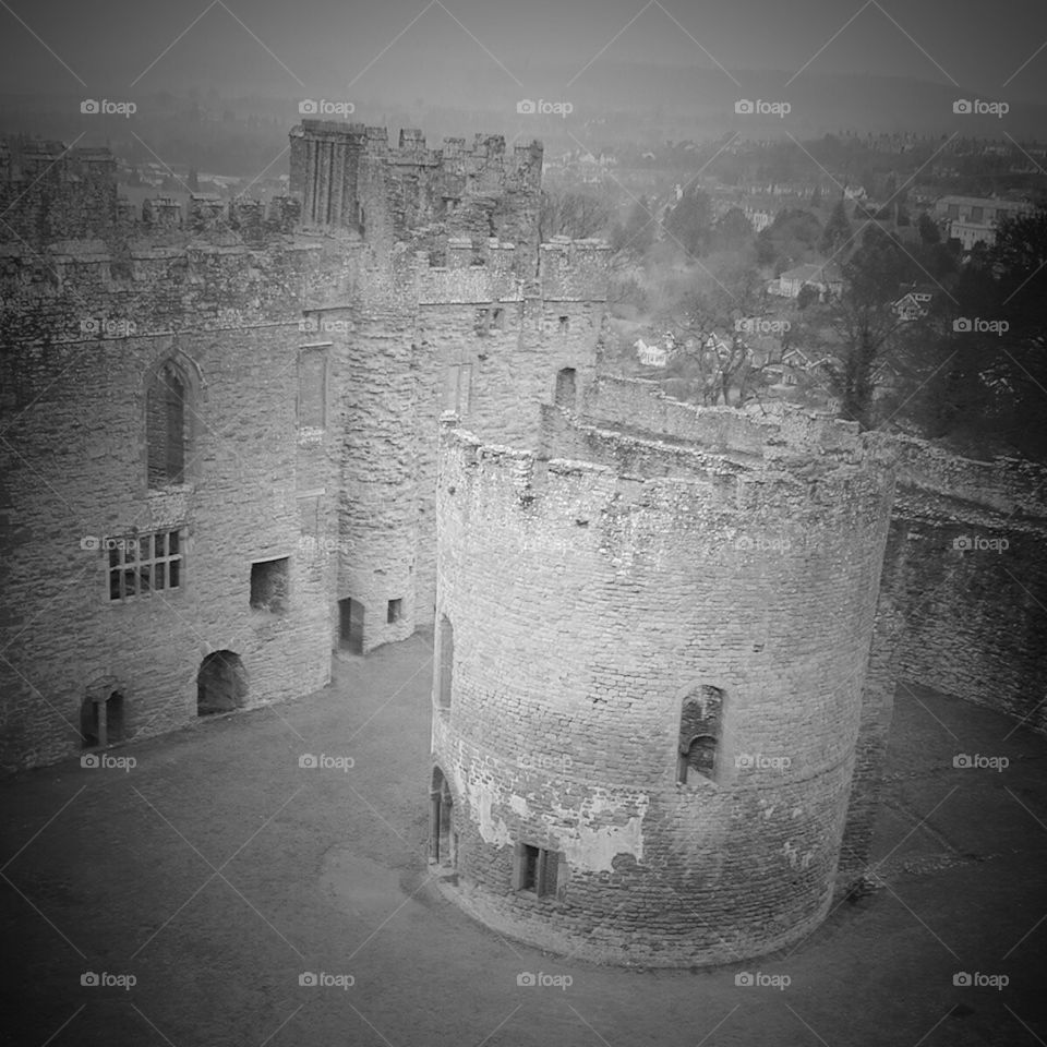 Black and white Round Chapel. The Round Chapel in the Ludlow castle. 