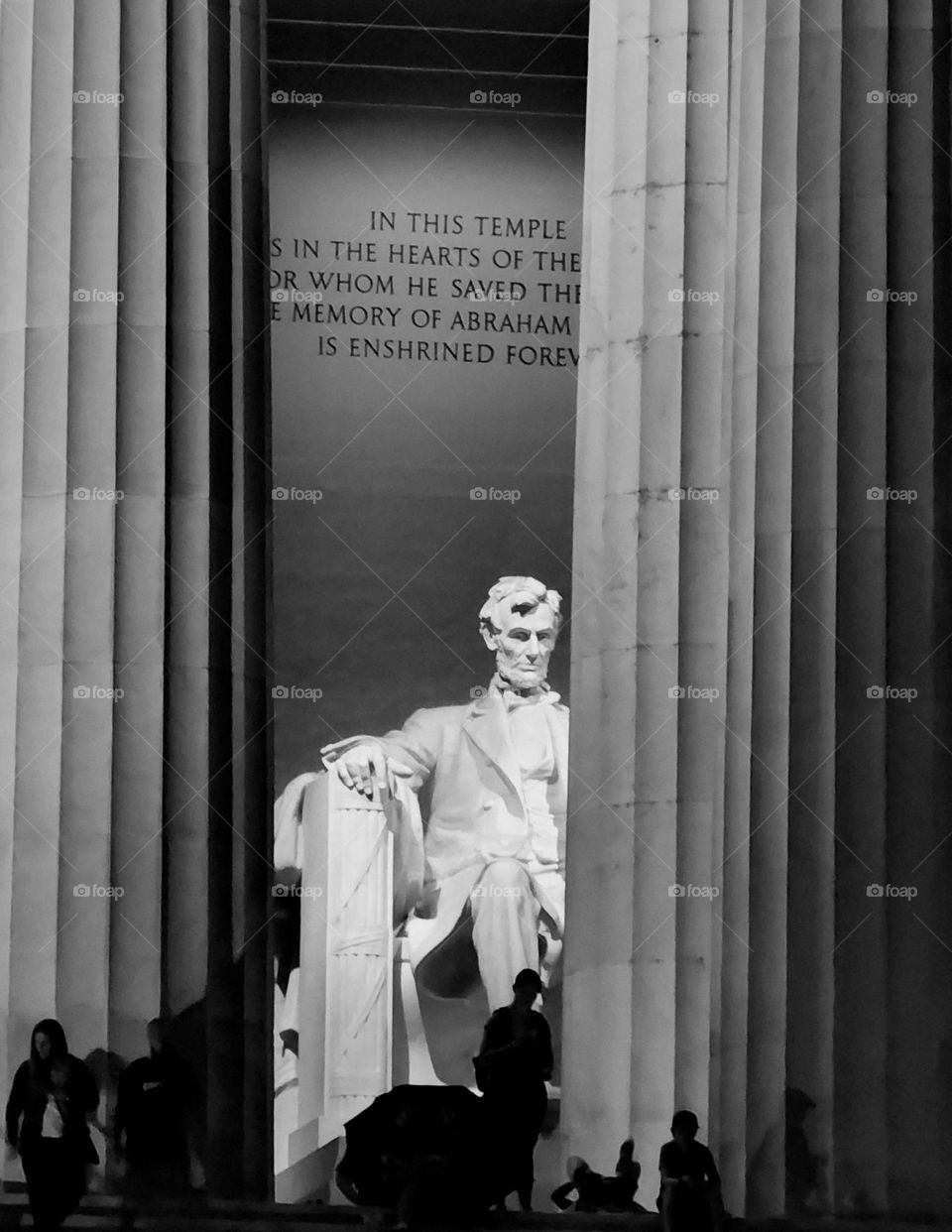 At the Lincoln Memorial in Washington DC, Abe peers through the granite pillars from afar