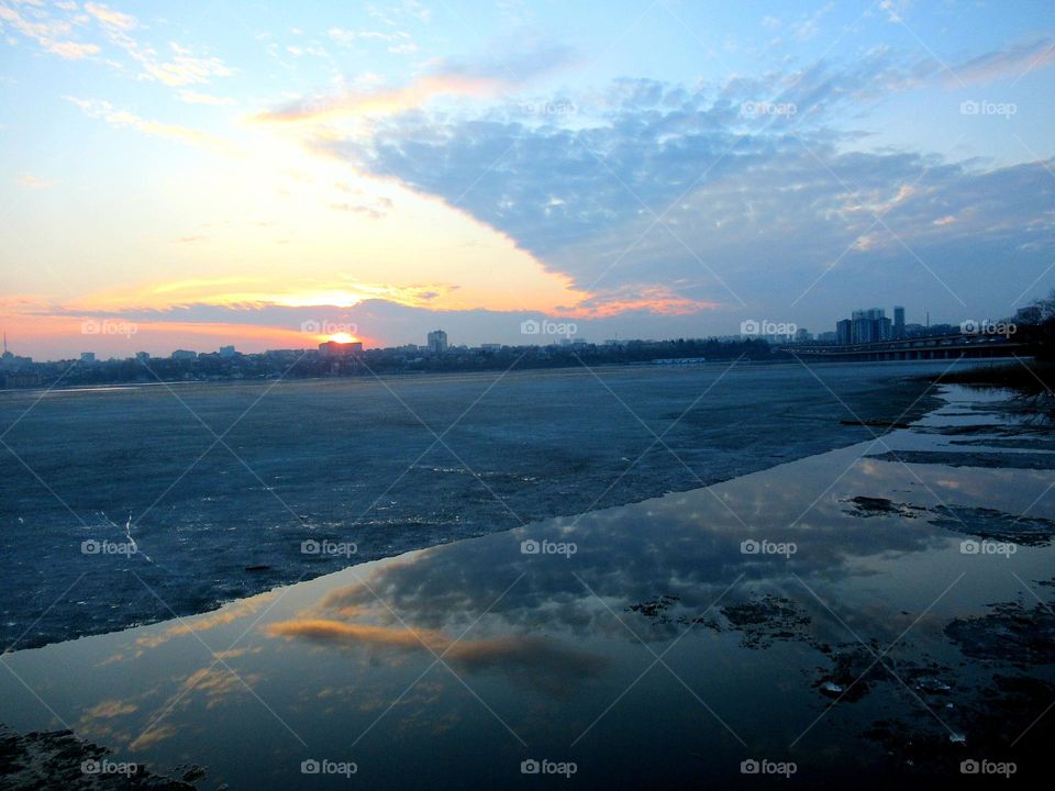 evaporation over the river, spring, the city of Voronezh, Russia,