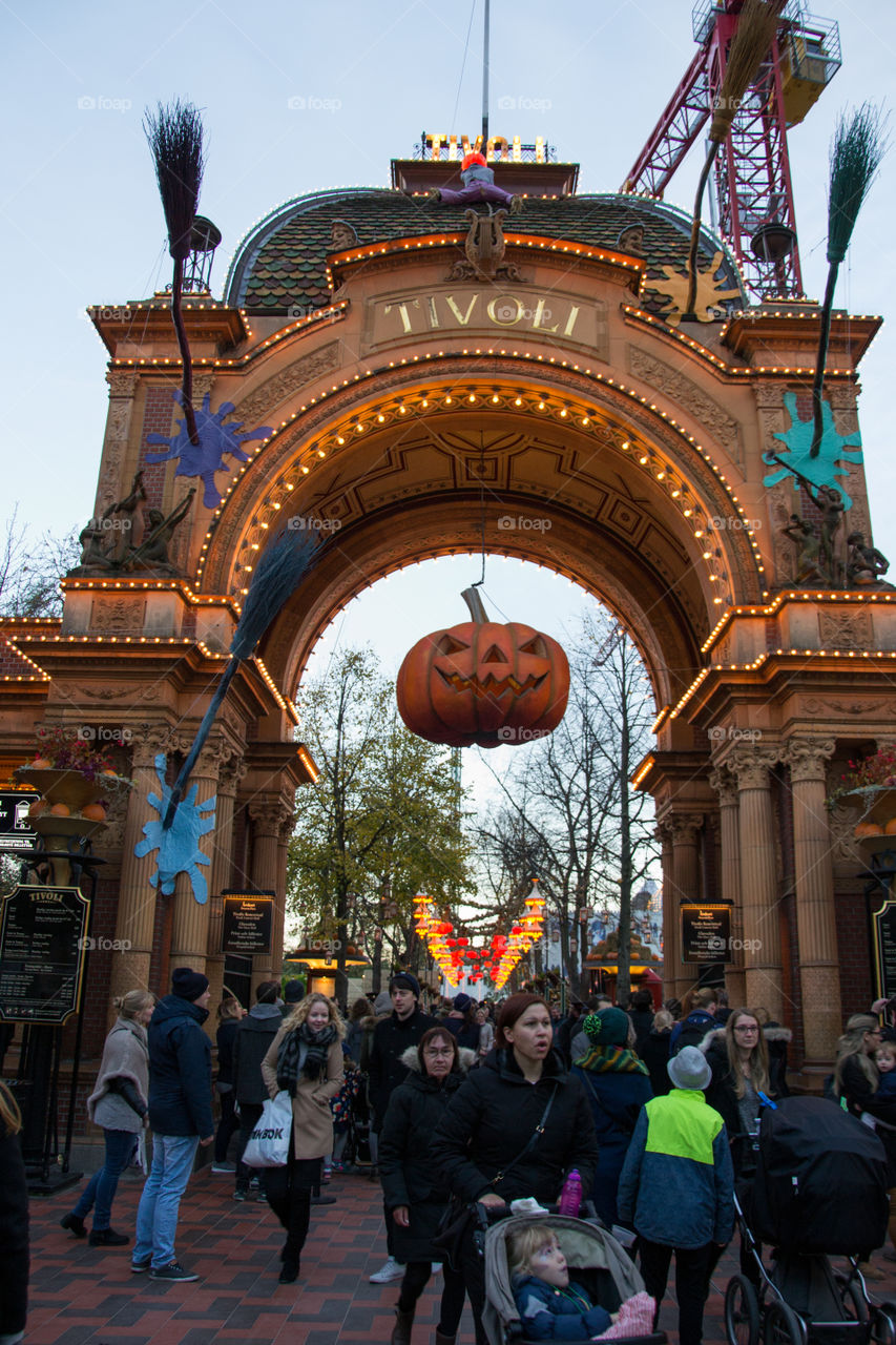 Halloween market theme ar theme park Tivoli in Copenhagen Denmark.