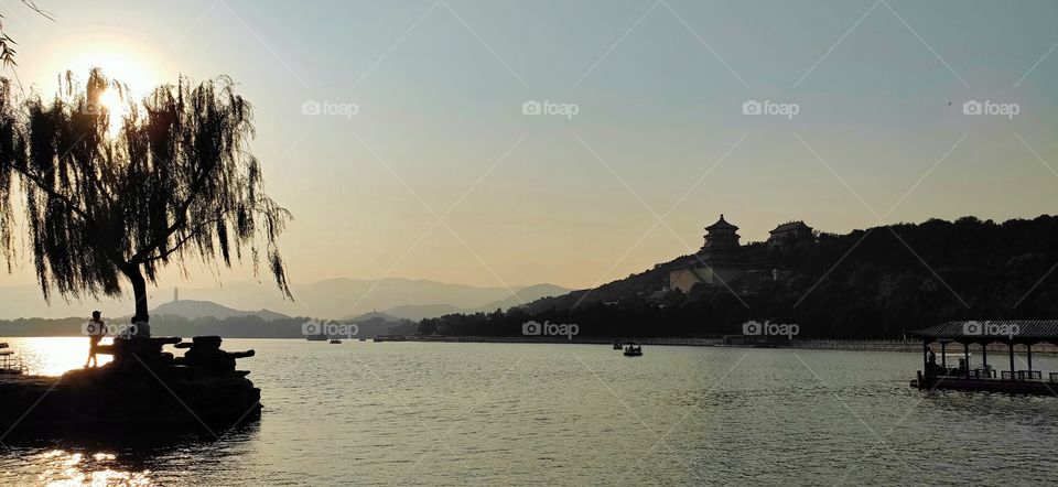Chinese Summer Palace in Beijing at sunset